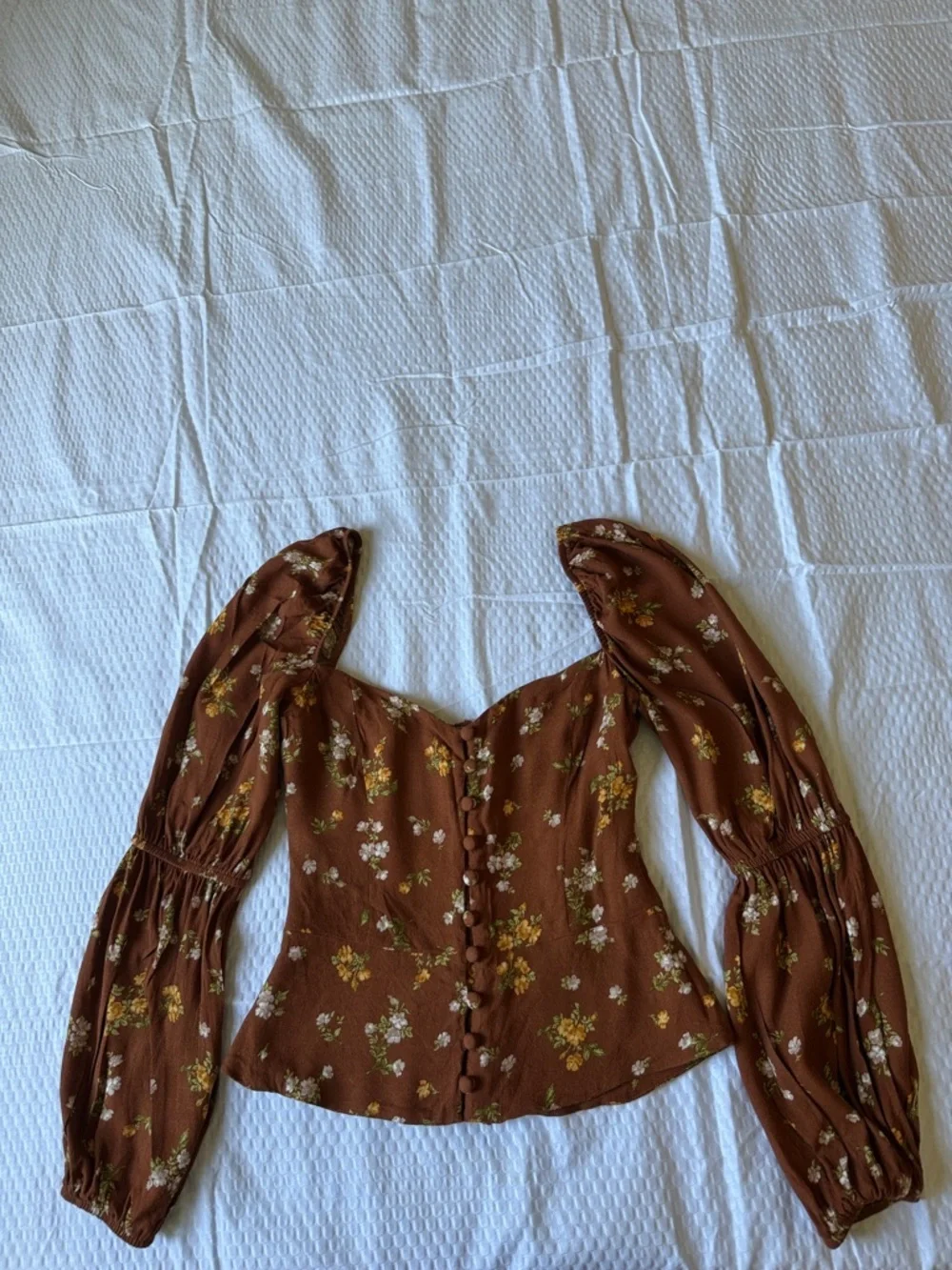 Reformation Brown Floral Square-Neck Puff-Sleeve Top